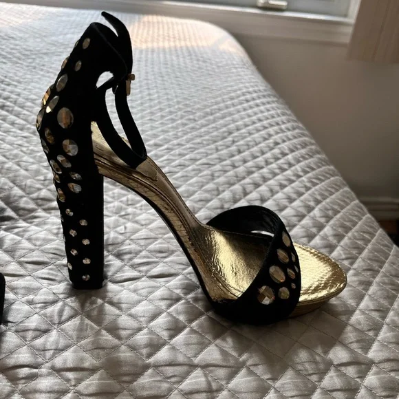 Rene Caovilla stunning evening sandals, black suede with bronze studs size 35 - Picture 2 of 4